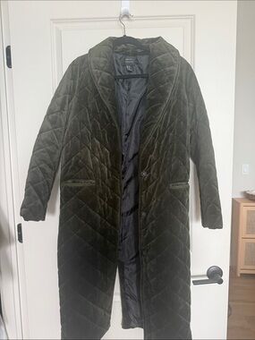 Quilted Long Puffer Coat in Olive Green